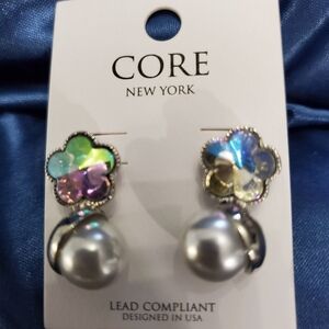 Elegant Silver and White Floral Faux Pearl Earrings